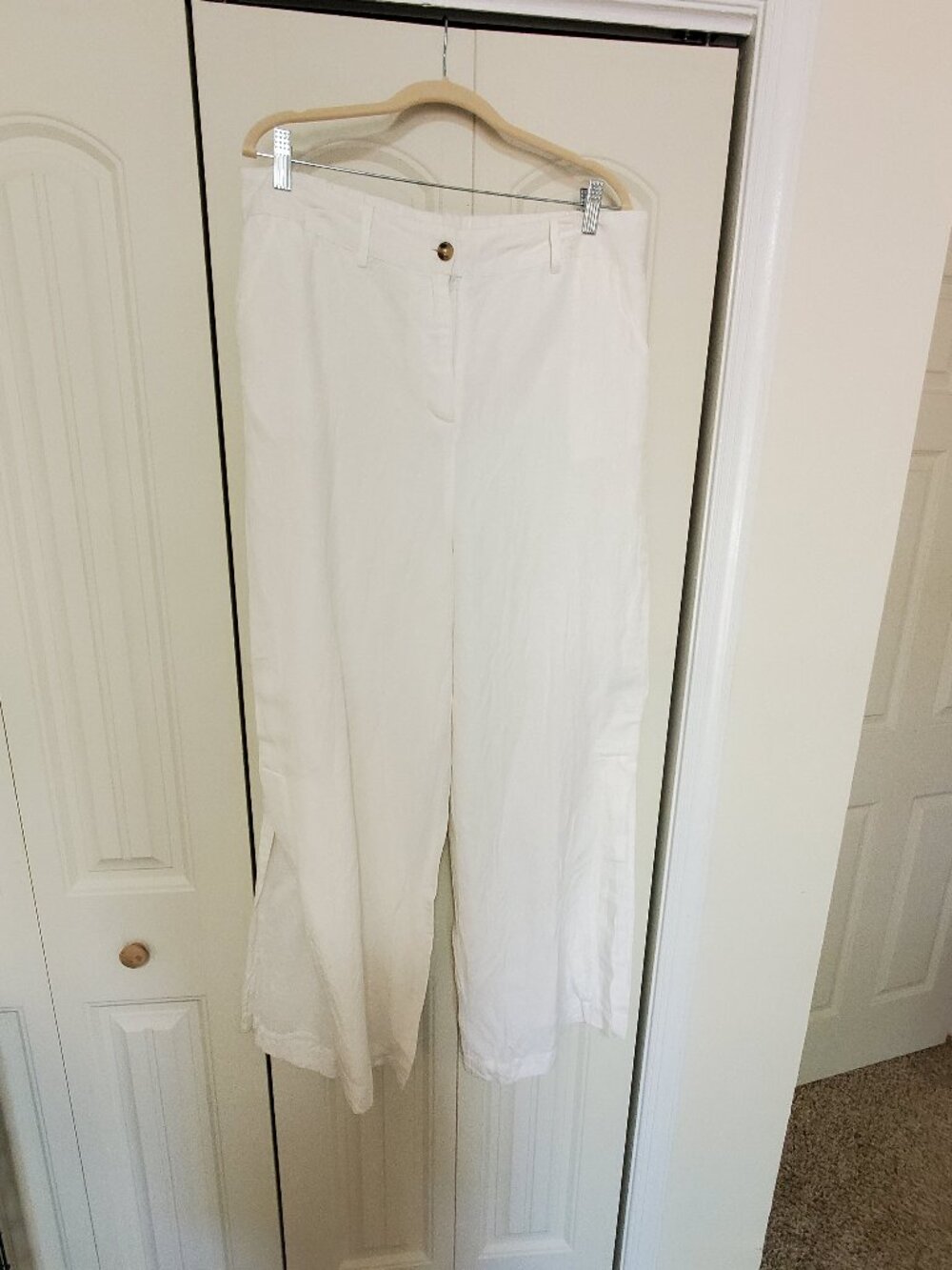 Boston Proper White Linen Women's Trousers Pants with Side Slits